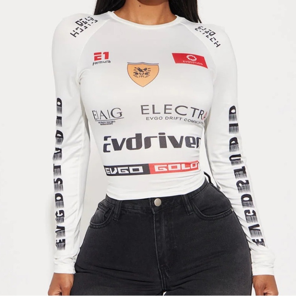 Electra White Long Sleeve Graphic Top